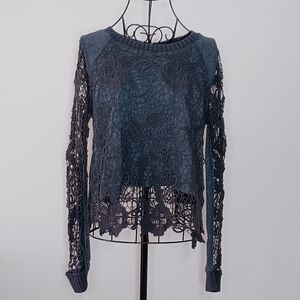 Free People "Pretty Rad" Crochet Lace Split Sweater